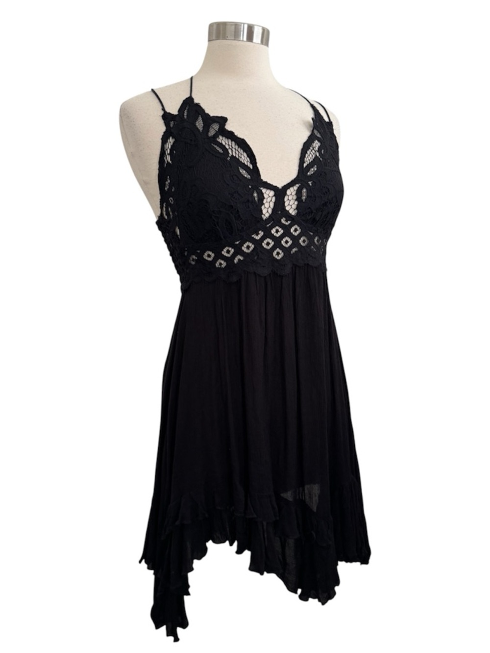 FREE PEOPLE Adella Black Crochet Lace Mini Dress size M - Picture 2 of 10
